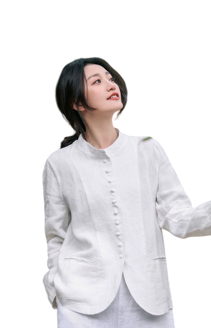 Pure Harmony, Linen Buttoned Jacket & Trousers Set