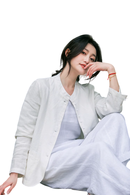 Pure Harmony, Linen Buttoned Jacket & Trousers Set