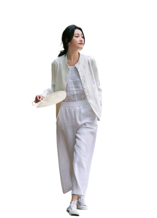 Pure Harmony, Linen Buttoned Jacket & Trousers Set