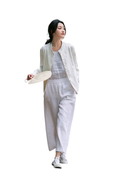 Pure Harmony, Linen Buttoned Jacket & Trousers Set