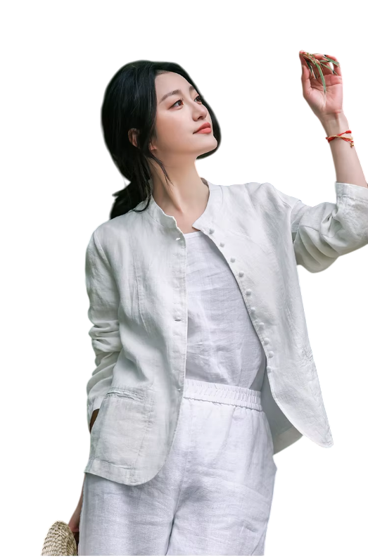 Pure Harmony, Linen Buttoned Jacket & Trousers Set