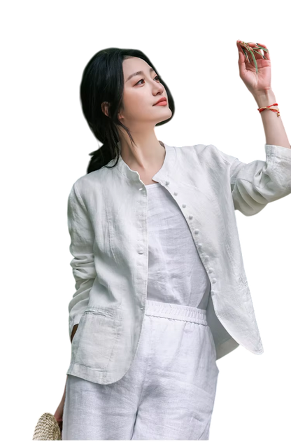 Pure Harmony, Linen Buttoned Jacket & Trousers Set