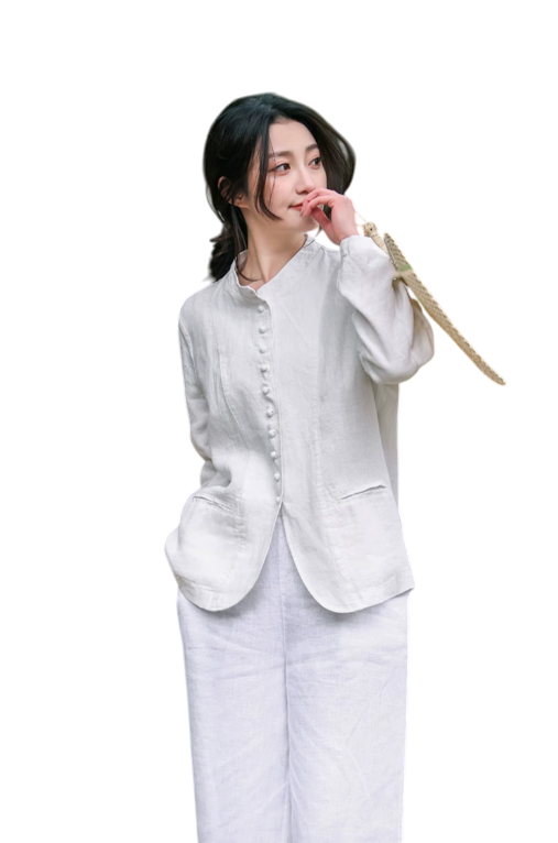 Pure Harmony, Linen Buttoned Jacket & Trousers Set