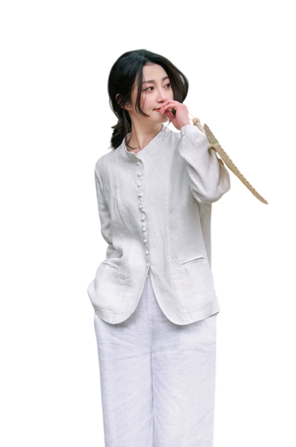 Pure Harmony, Linen Buttoned Jacket & Trousers Set