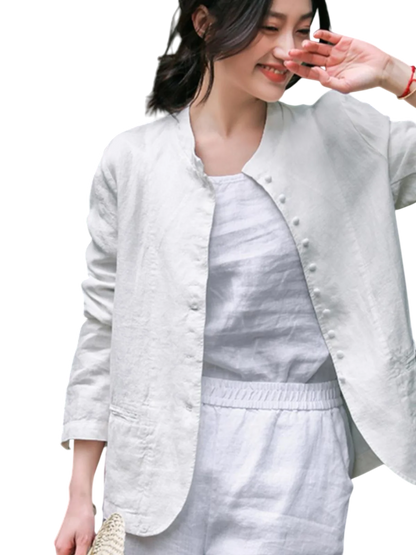 Pure Harmony, Linen Buttoned Jacket & Trousers Set